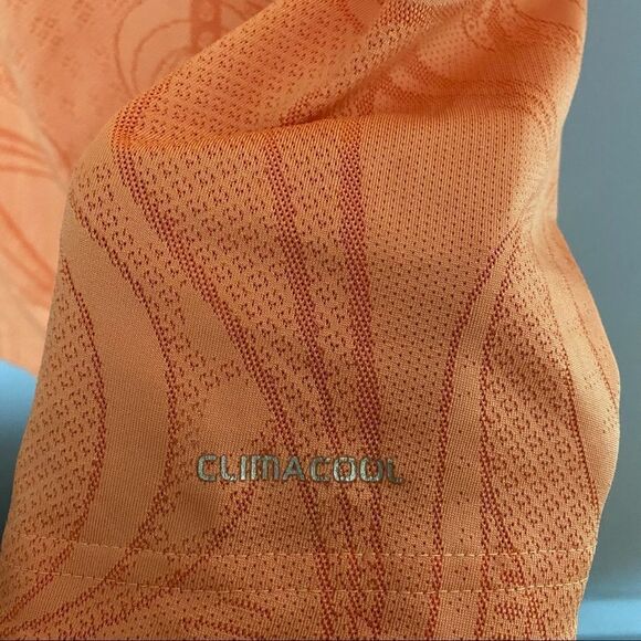 Adidas T-Shirt Top Orange Athletic Workout Athleisure Casual Sheer Climacool - Picture 5 of 12